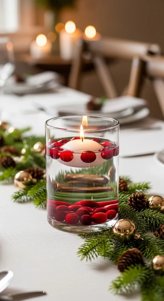 Cranberry-Filled Candle Vase