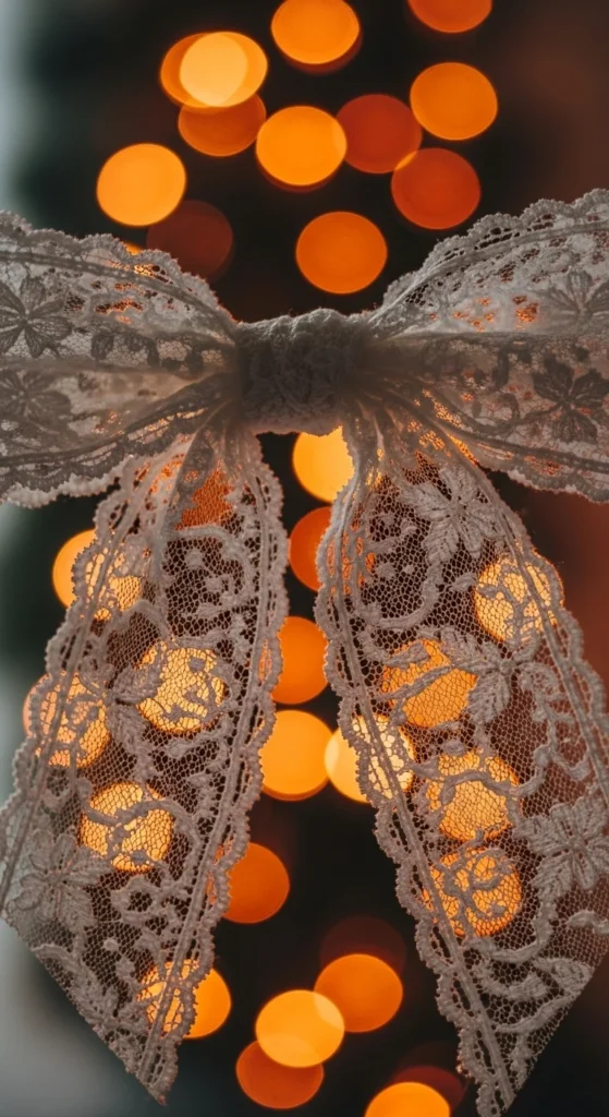 Frosted White Lace Ribbon Bow