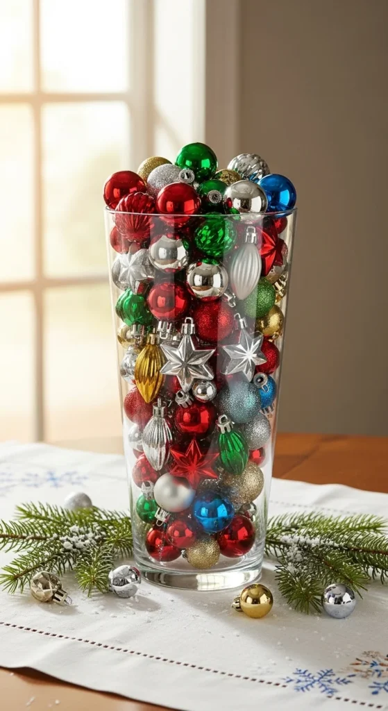 Glass Vase Filled With Mini Ornaments