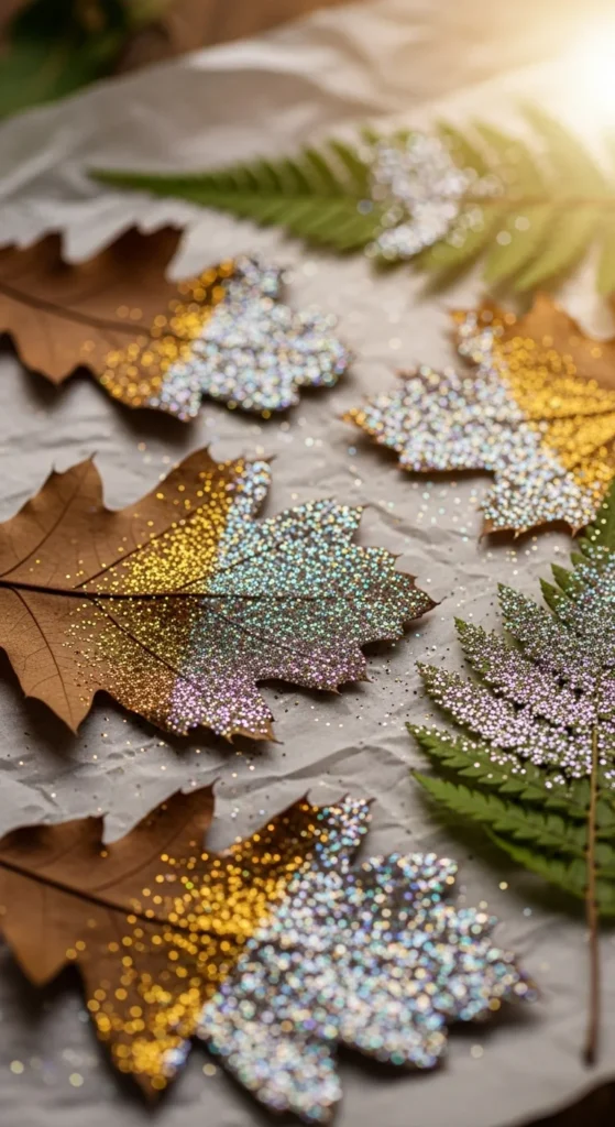 Glitter-Dipped Leaves