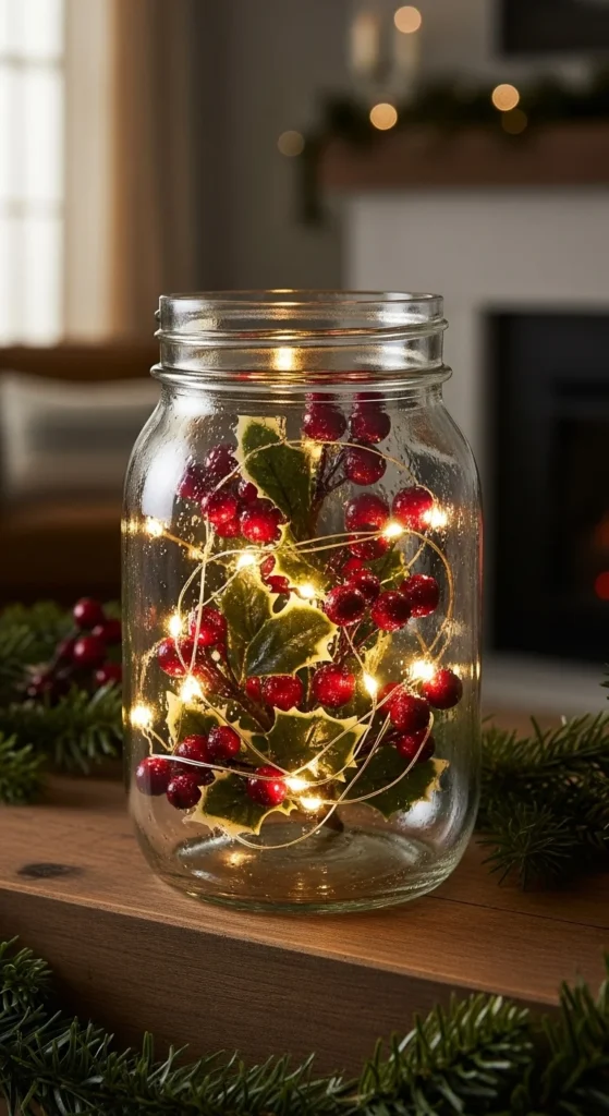 Holly Berry Mason Jar Lights