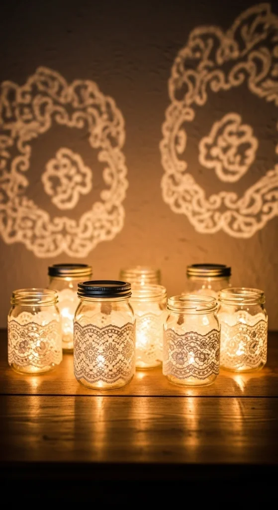Lace-Wrapped Mason Jar Luminaries