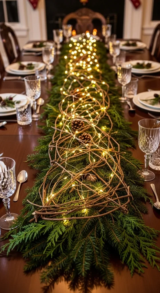  Long Greenery Runner With Fairy Lights