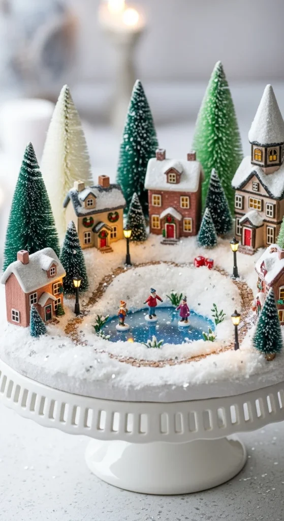 Mini Village Scene on a Cake Stand