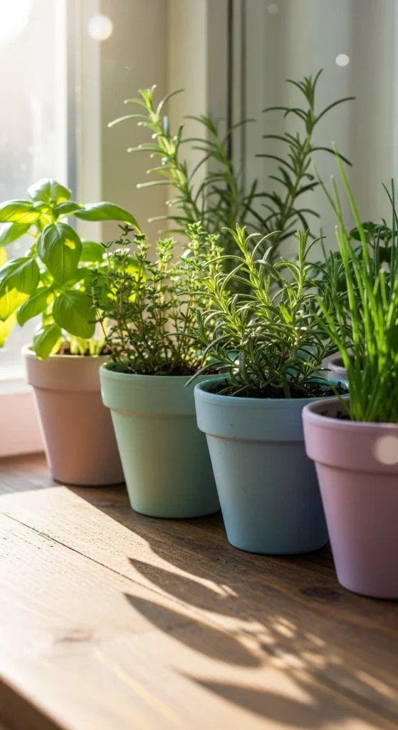 Painted Flower Pots with Herbs
