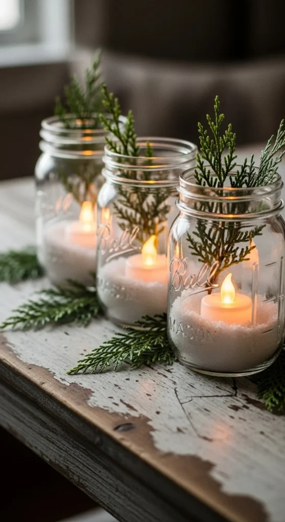 Snowy Mason Jar Trio