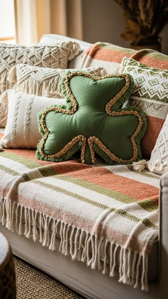 Boho Shamrock Fringe Pillow