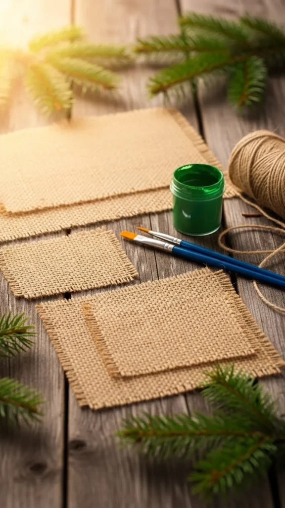 Burlap Banner With Painted Trees