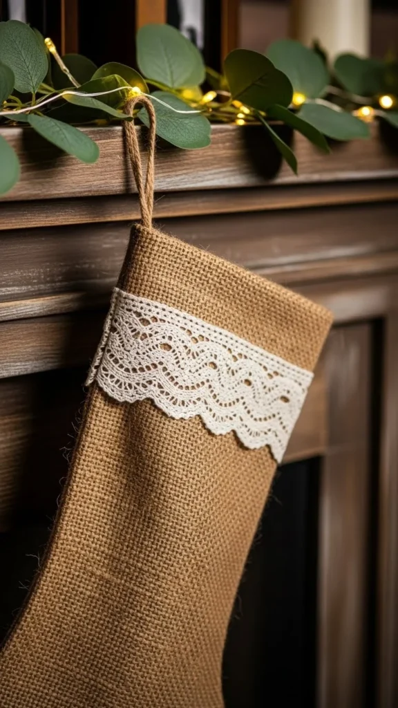 Burlap Farmhouse Stocking