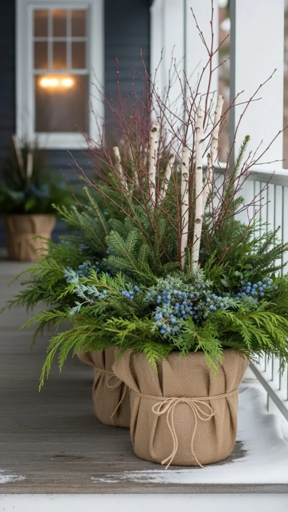 Burlap Wrapped Porch Pots