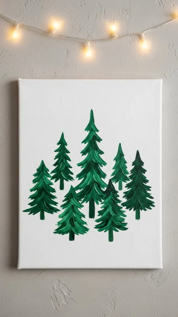 Canvas Painted With Christmas Tree Silhouettes