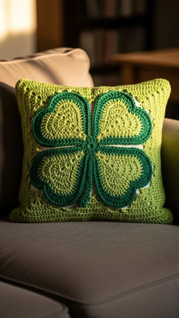 Crochet Shamrock Pillow Cover
