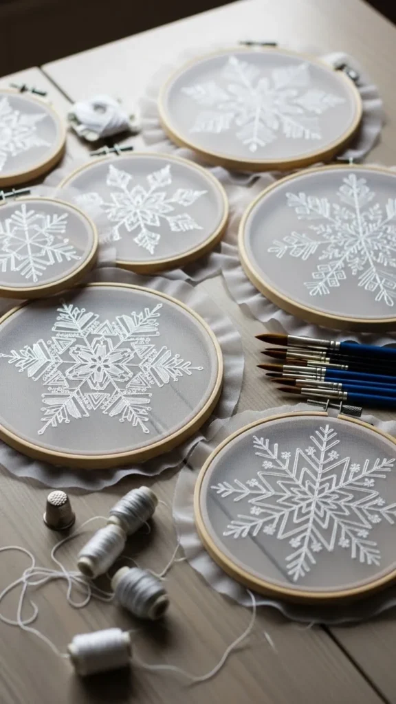 Embroidery Hoop Snowflake Art