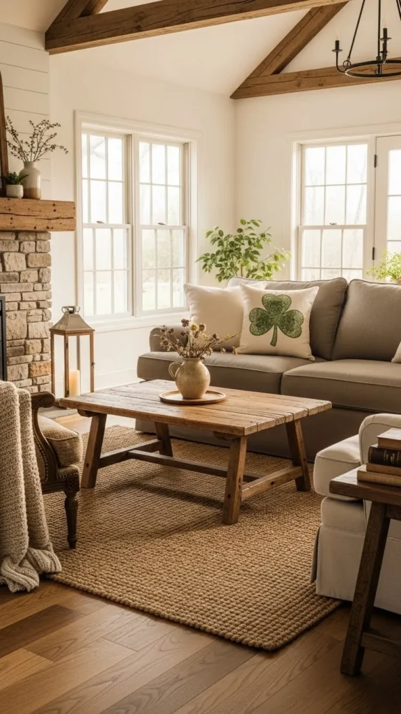 Farmhouse-Style Shamrock Pillow