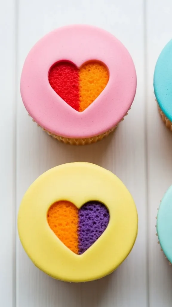 Heart Cut-Out Frosting Cupcakes