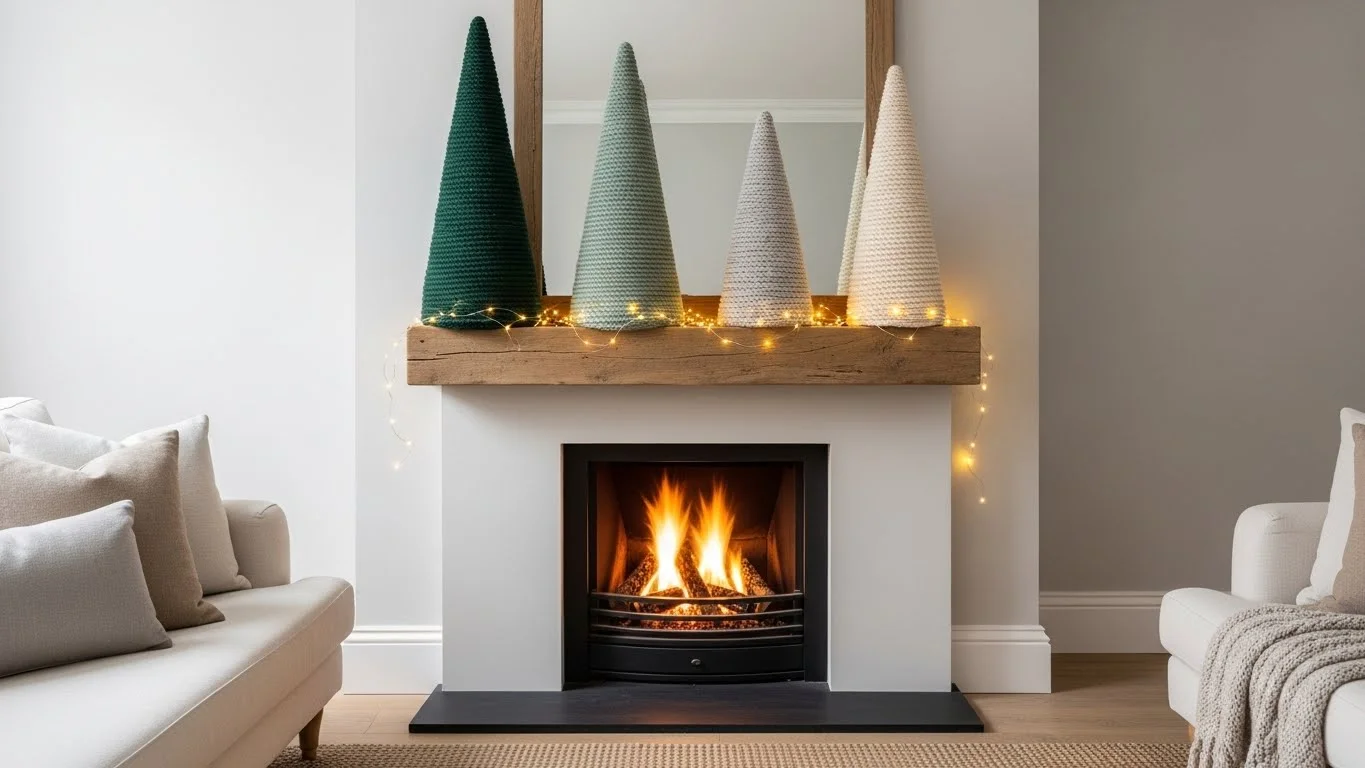 How to Make Cozy DIY Christmas Yarn Trees for Mantels & Shelves