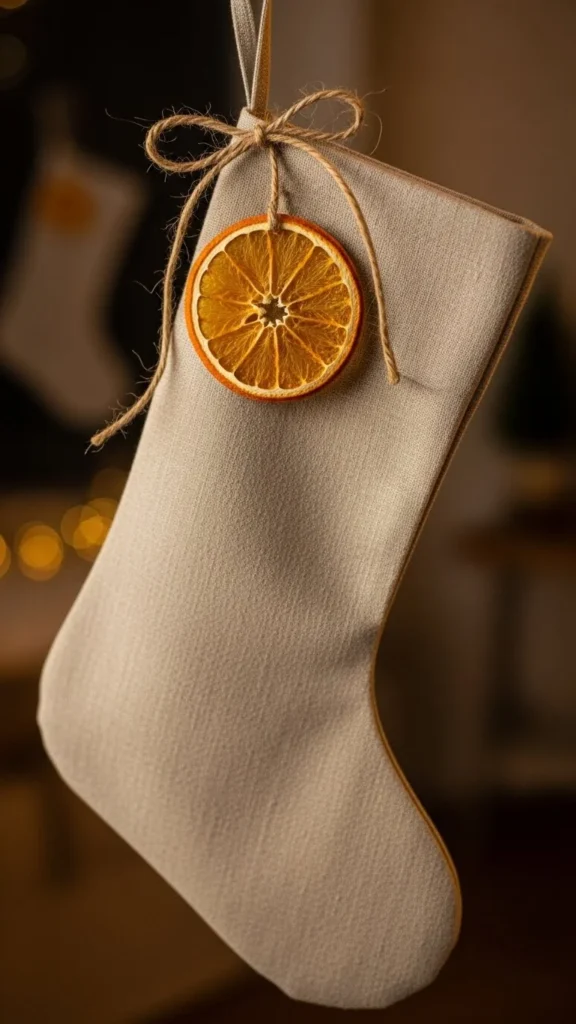 Linen Stocking with Dried Orange Slice Charm