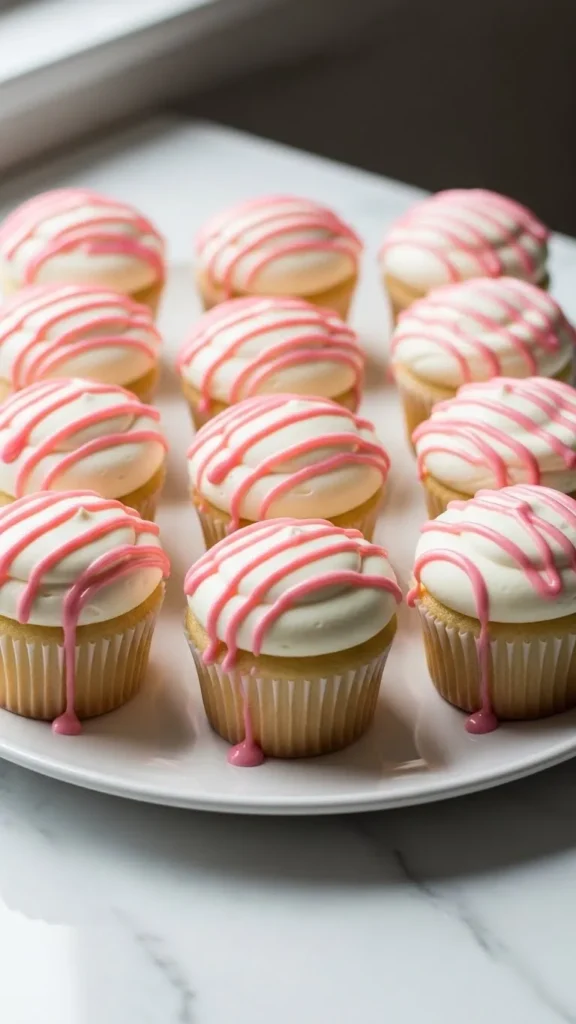 Minimal White Cupcakes With Pink Drizzle