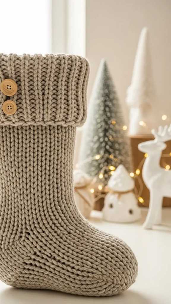 Neutral Knit Stocking with Wood Buttons