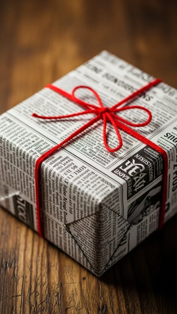 Newspaper Wrap With Red String