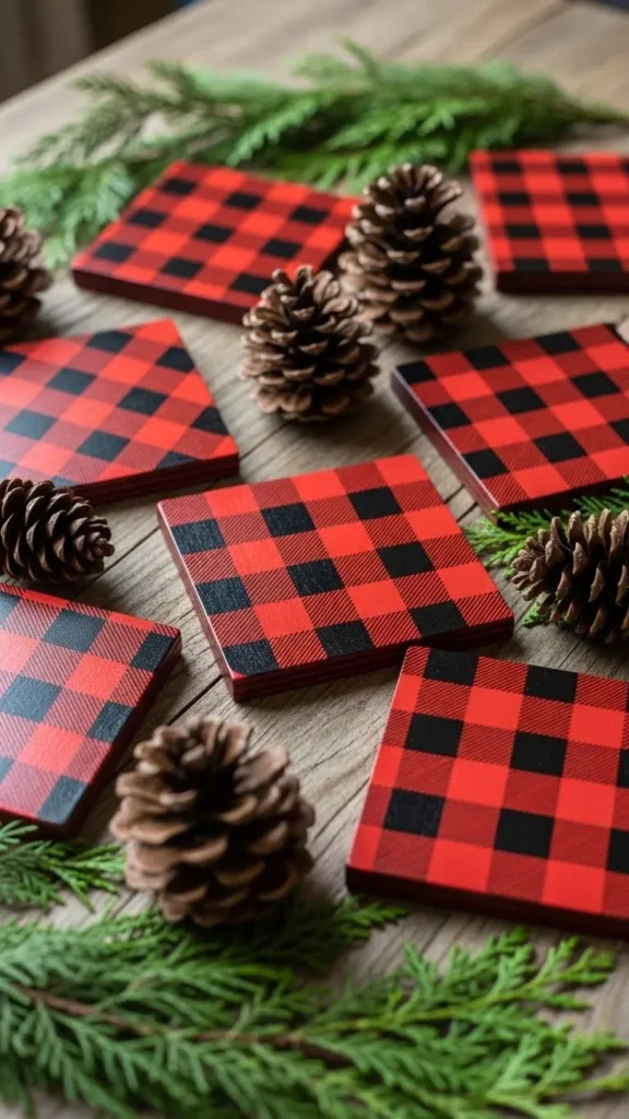 Painted Buffalo Plaid Coasters