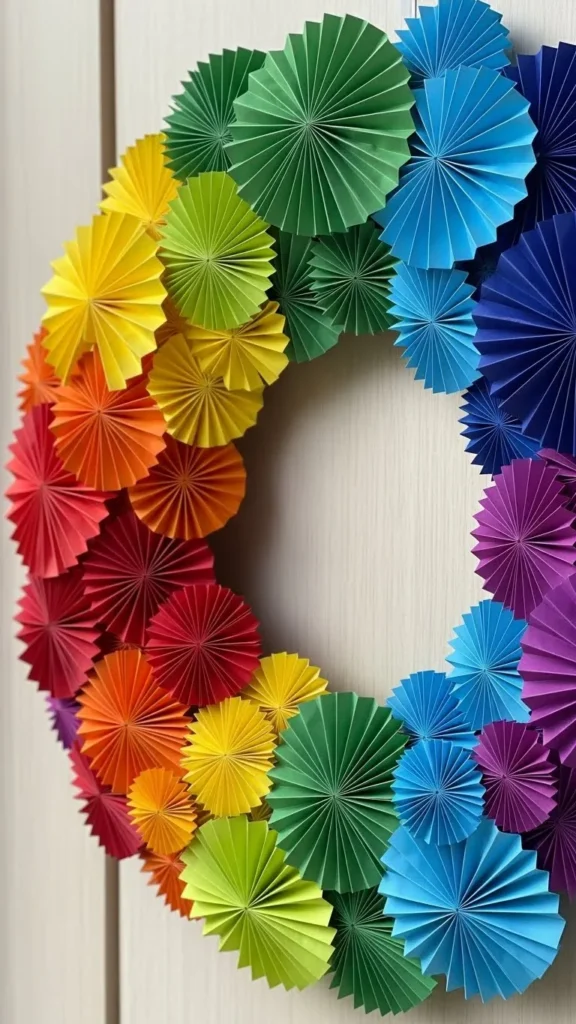 Paper Fan Rainbow Wreath