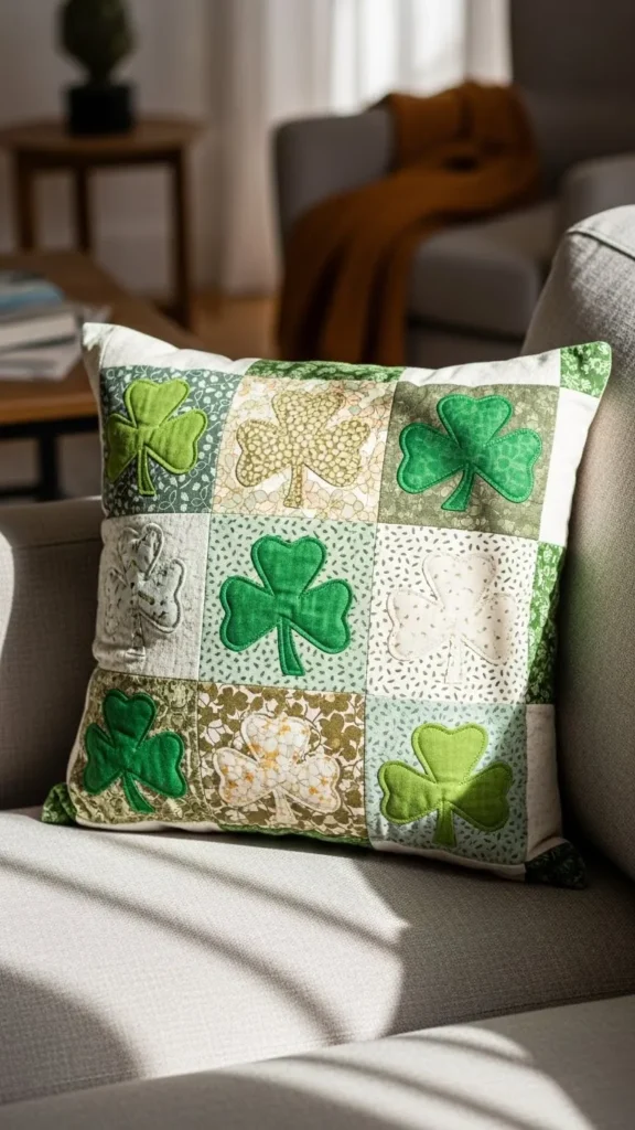 Patchwork Shamrock Accent Pillow