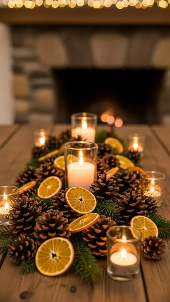 Pinecone and Orange Slice Table Centerpiece