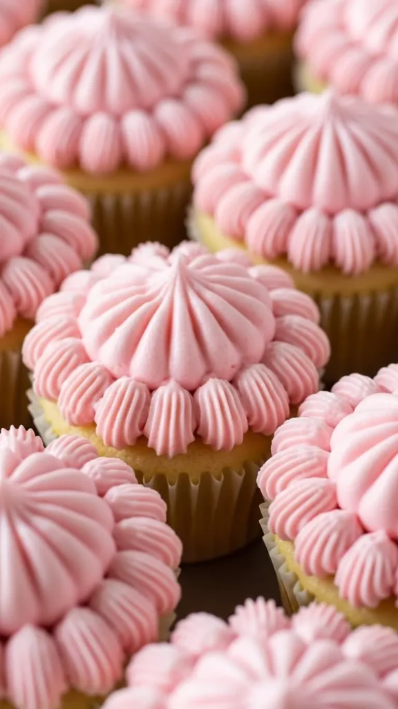 Pink Buttercream Shell Cupcakes