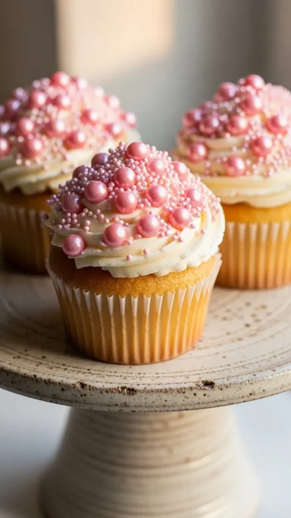 Pink Pearl Sprinkle Cupcakes