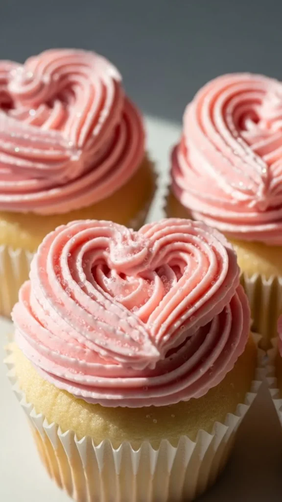 Pink Swirl Heart Cupcakes