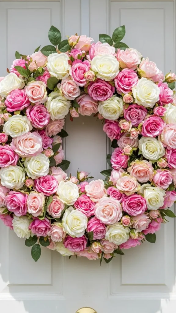 Pink and Cream Rose Cluster Wreath