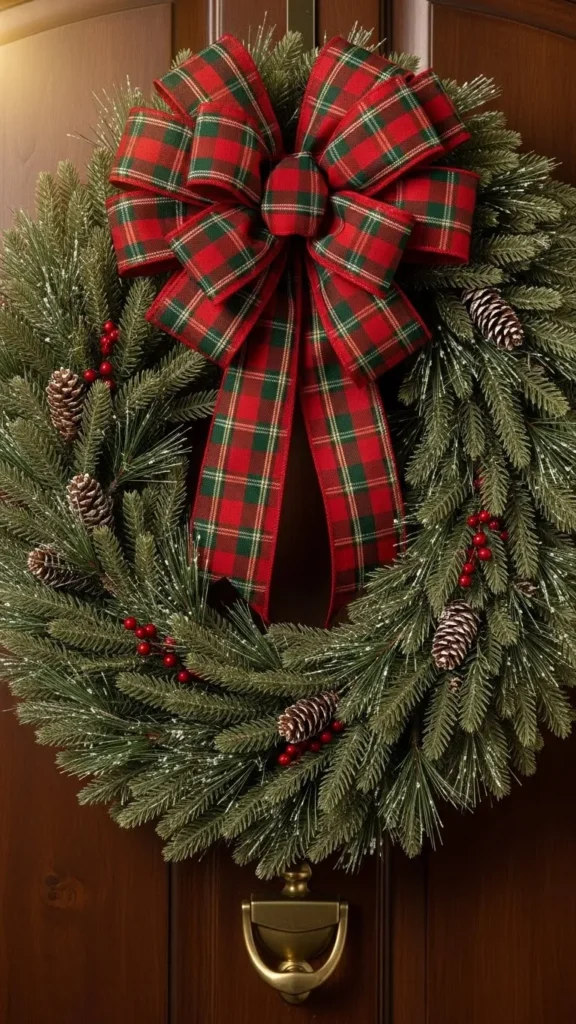 Plaid Bow Evergreen Loop