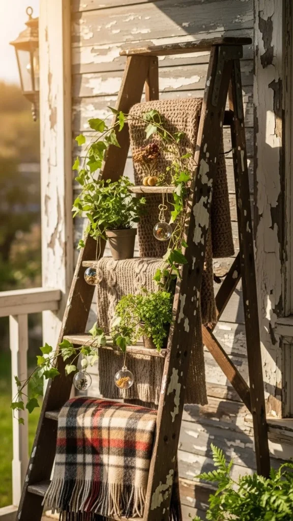 Porch Ladder With Winter Decor
