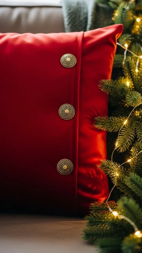 Red Velvet Pillow With Gold Buttons