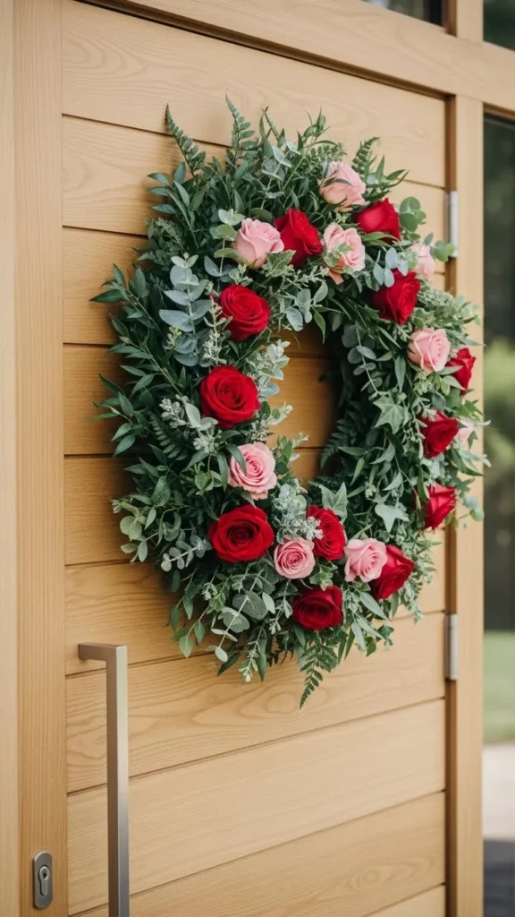 Rose and Leaf Asymmetrical Wreath