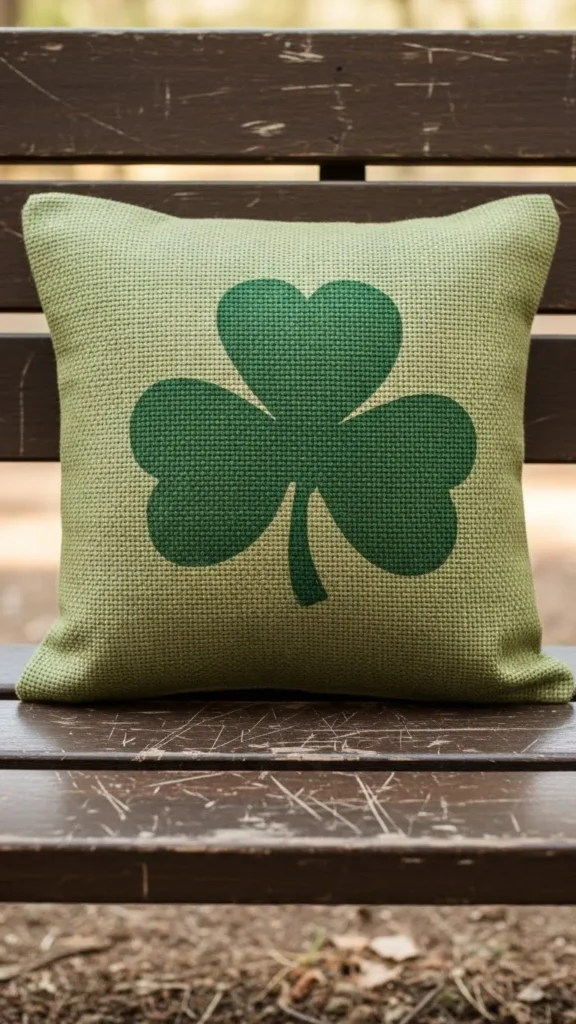 Rustic Burlap Shamrock Pillow