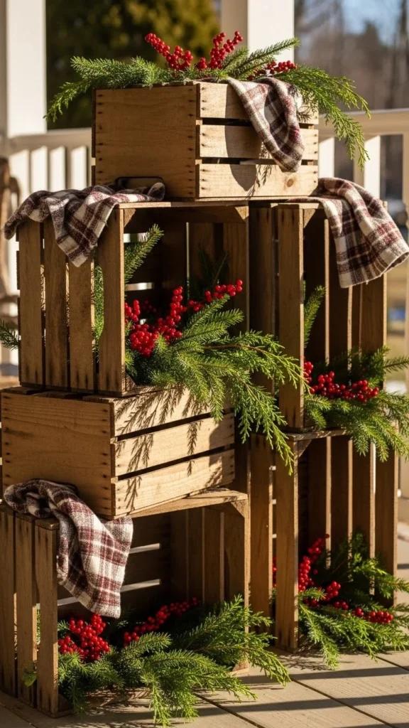 Rustic Crate Display With Winter Greens