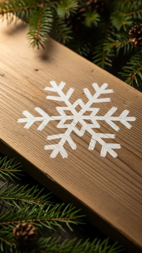 Rustic Snowflake Wood Plank Art