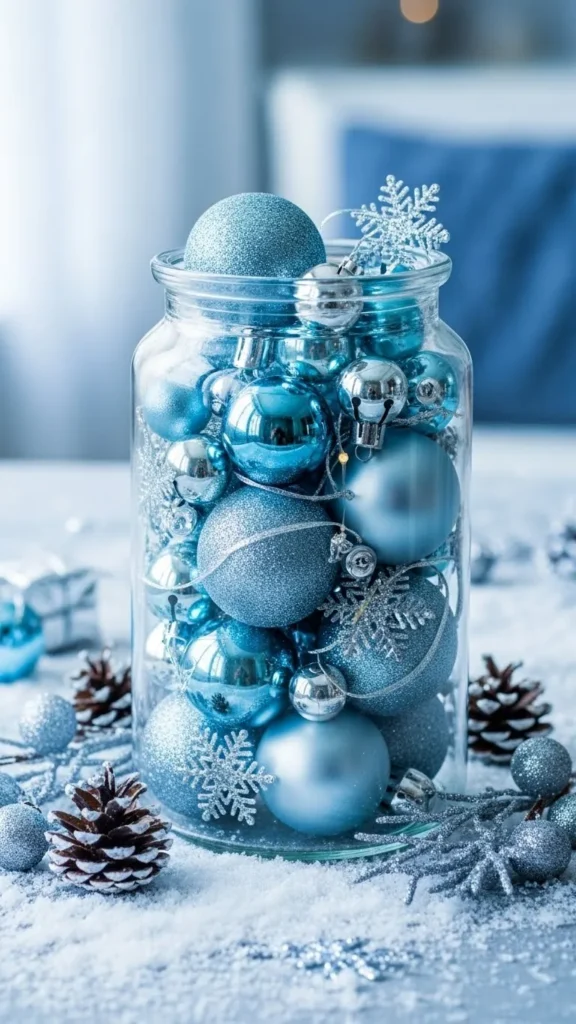 Silver-and-Soft-Blue Holiday Jar