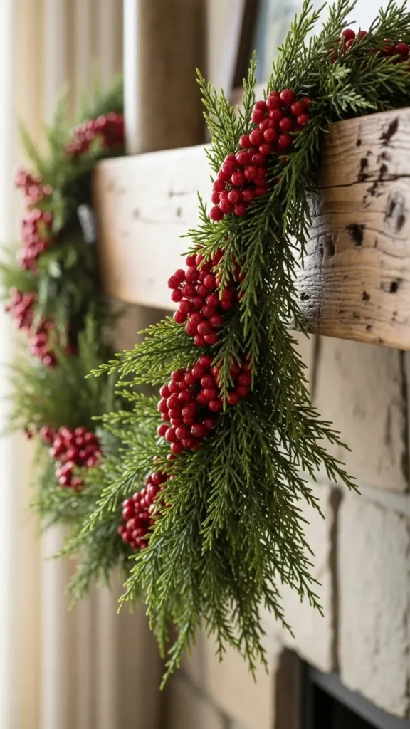 Simple Cedar Garland With Red Berry Sprigs