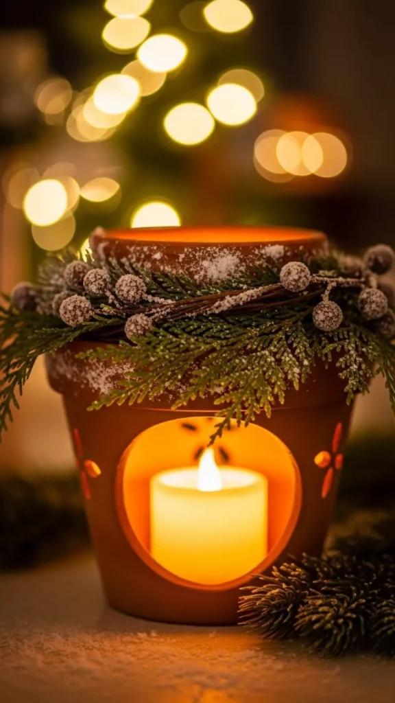 Snow-Dusted Terracotta Pot Holder