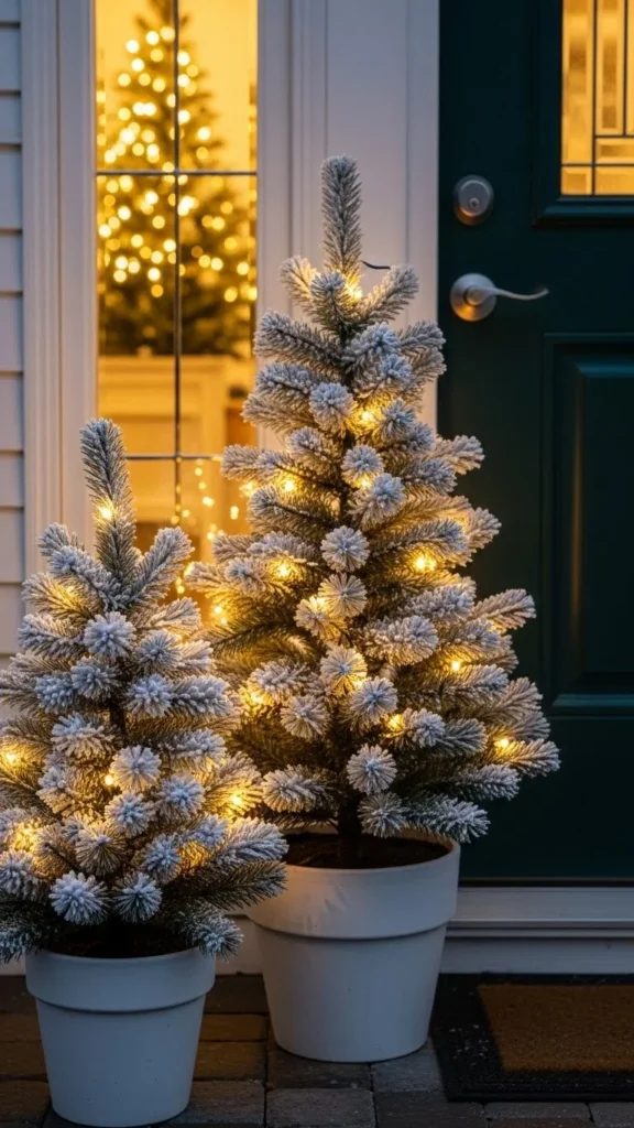 Snow-Kissed Potted Trees