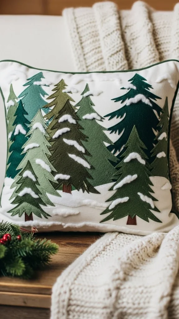 Snowy Forest Scene Pillow