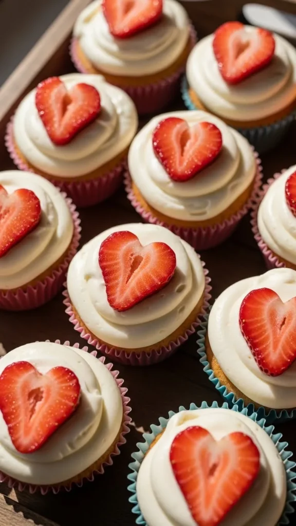 Strawberry Heart Top Cupcakes
