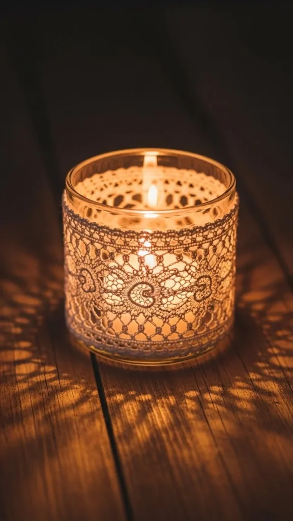 Winter Lace Jar Candle Holder