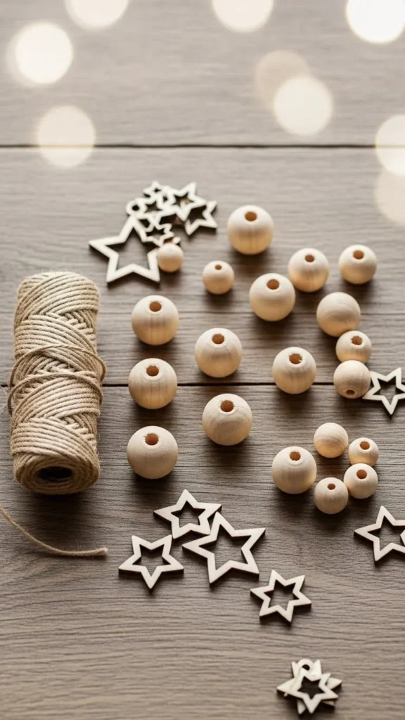 . Wooden Bead & Star Garland