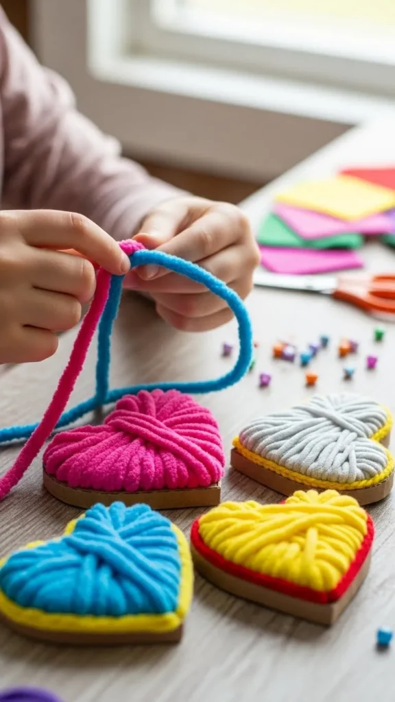  Yarn-Wrapped Cardboard Hearts