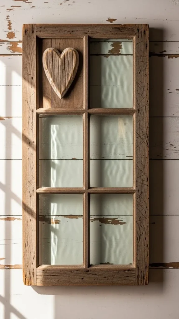 Antique Window Pane With Heart Insert