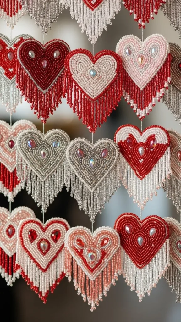 Beaded Fringe Heart Ornaments